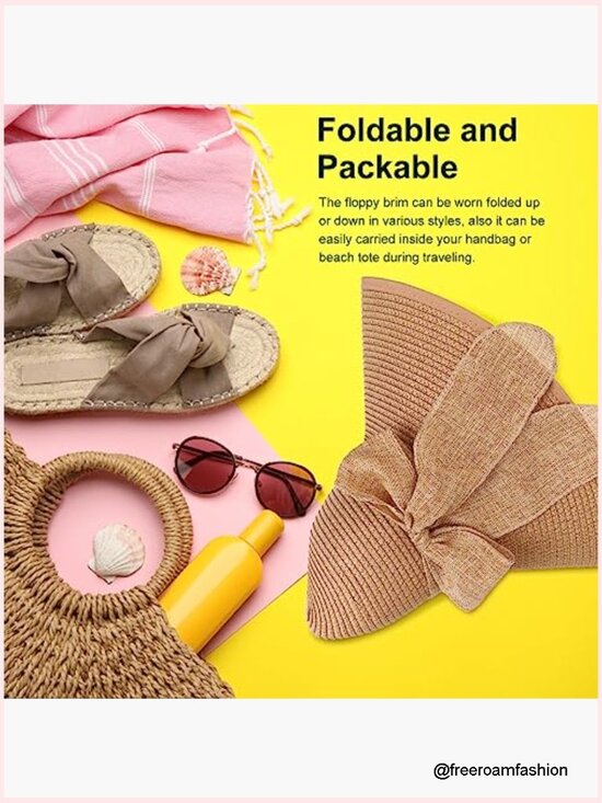 Wide Brim Sun Hat Foldable Straw Floppy UPF 50+ Beach Travel main image 6